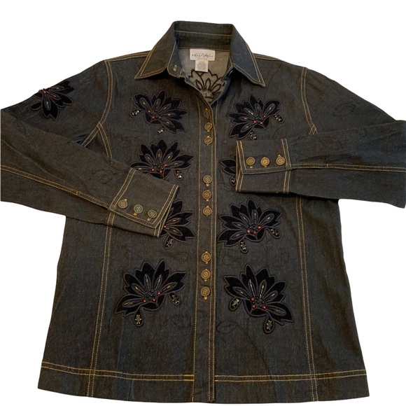 Graff Wear Vintage Embellished Black Denim Jean Jacket Size PXS - Picture 1 of 10